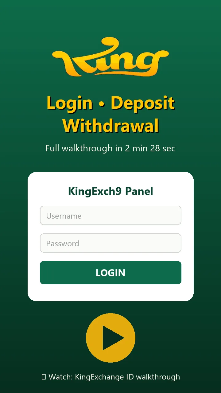 King Exchange login, deposit and withdrawal video walkthrough